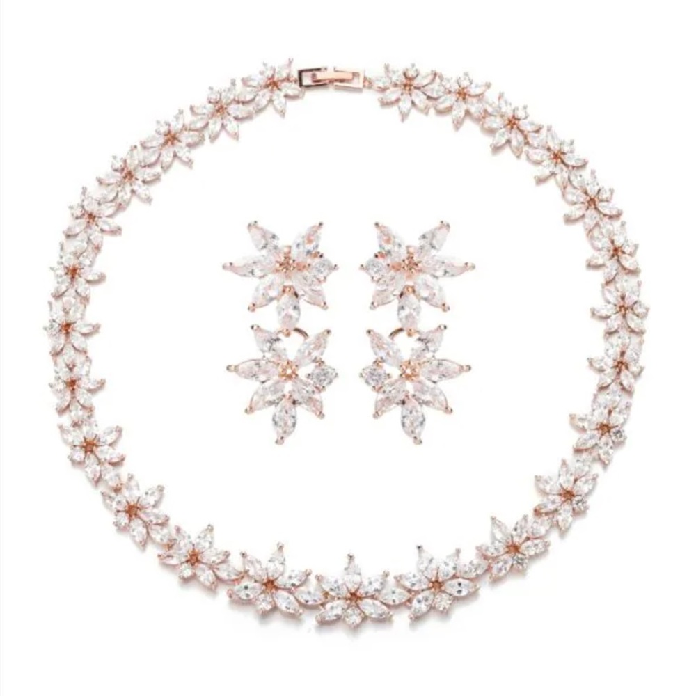 Luxe Abigail Crystal Leaf Statement Necklace & Earrings Set